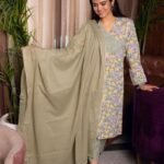 Multi Olive Green Jaipuri Hand Block Print Yoke Suit