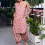 Pastel Pink Jaipuri Hand Block Print Afghani Salwar Set