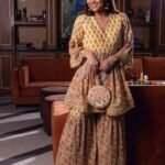 Pastel Yellow Jaipuri Hand Block Print Anghrakha Sharara