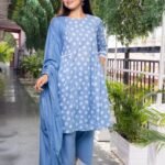 Pastle Blue Bandhani Suit