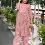 Pink Jaipuri Hand Block Print Pleated Yoke Set