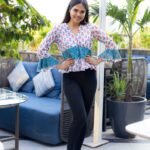 White & Teal Blue Jaipuri Hand Block Print Top