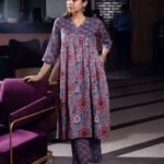 Prussian Blue And Oxford Grey Jaipuri Hand Block Print Coordset