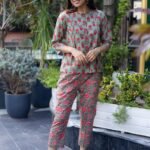 Forest Green & Rust Orange Jaipuri Hand Block Print Resort Coord Set